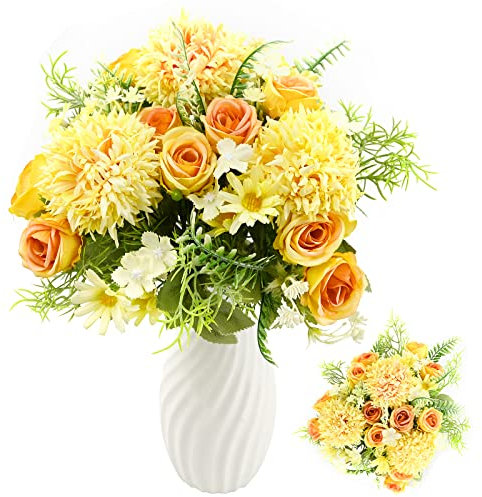 TSLBW 3 Bundles Artificial Flowers Mixed Rose Hydrangea Flower Bouquet Artificial Plants Flowers Decoration Fake Peony Silk Hydrangea Bouquet Decor for Home Wedding Office Table Decoration Gift