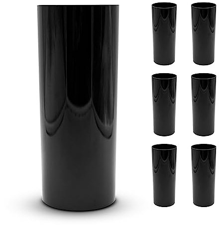 DOJA Barcelona | Verre Tube Long Drink Plastique Reutilisable | 30cl | Pack 6 | Gobelet Plastique Dur Noir | 154 X 63 X 2mm | Verre Haut Plastique Rigide en Polycarbonate | Verre Incassable Tube