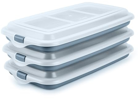 Porta Embutidos y Alimentos Sistema Deli, Conservación Optima de Lonchas en Nevera, Medidas 24.8 x 14.4 x 3.3 cm (3X Azul)