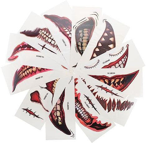 minkissy 12sets Halloween Horror Mouth Stickers for Spooky Parties Creative Face Decals for Costume Events Easy to Apply and Remove Unique Designs for Festive Atmosphere