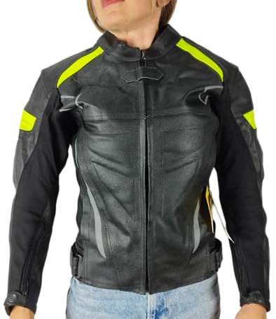 WinNet Giacca giubbotto motociclistico corto per moto femminile da donna di in pelle con protezioni e imbottitura removibili gomiti, spalle e schiena 4 stagioni (M)
