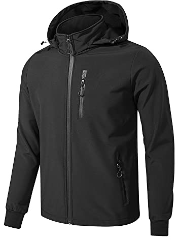 TONY BACKER Giacca Jacket Uomo In Softshell Impermeabile Antivento con Cappuccio Giubbotto Caldo Per Trekking Casual 6860 (IT, Testo, S, Regular, Regular, NERO-60)