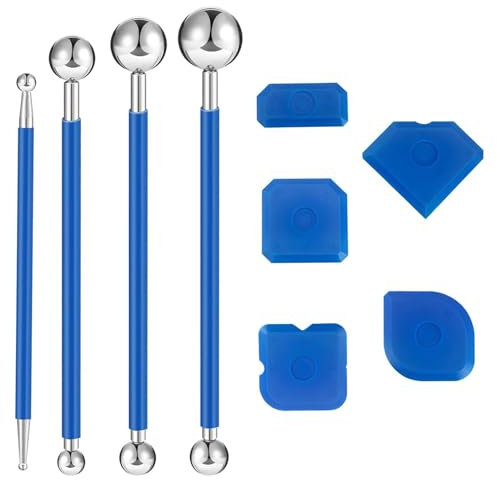 Yuqilin 9 Stück Werkzeug Schaber Kit, 4 Stück Metallkugel Abzieher Und 5 Stück Silikon Abzieher, Fugenglätter, Silikonfugen Abzieher,Fugenabzieher, für Badezimmer, Küchenfliesen