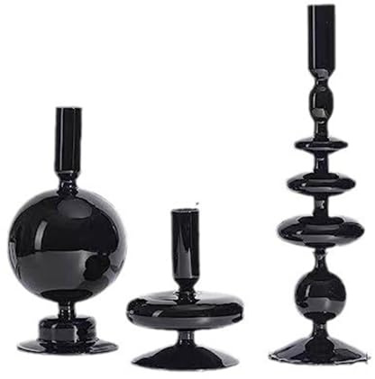 LKPOMI Candelabros de Cristal de 3 Piezas, Candelabro Cónico de Cristal Colorido, Candelabro Moderno Y Elegante, Soporte para Vela para Centro de Mesa, Decoración del Hogar, Boda, Fiesta(Negro)