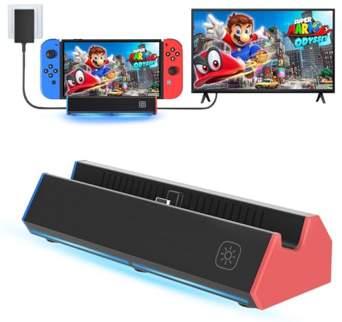 Base de Carga 5 en 1 para NS Switch/OLED, Adaptador TV con 4K HDMI, Ethernet 1000 Mbit, 2 Puertos USB 2.0, Carga Type C y Conectores USB C - Estación de Acoplamiento Portátil