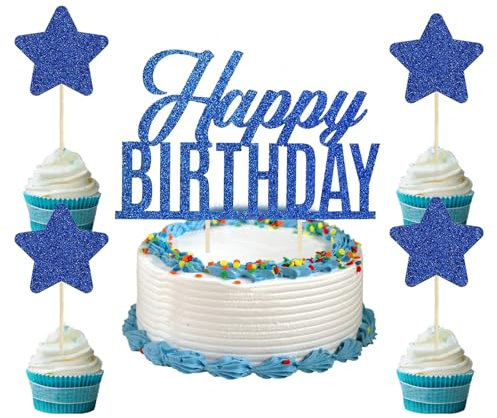 25 Tortendeko Kindergeburtstag Junge, Kuchen Deko, Blu Hedgehg Cake Toppers, Happy Birthday Topper für Kinder Geburtstag Party Kuchen Dekoration Supplies