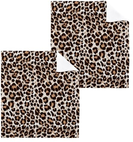 ISAOA Set Toallas de algodón con estampado de leopardo y guepardo para invitados, toallas faciales para baño, spa, hotel, cocina, paquete de 6