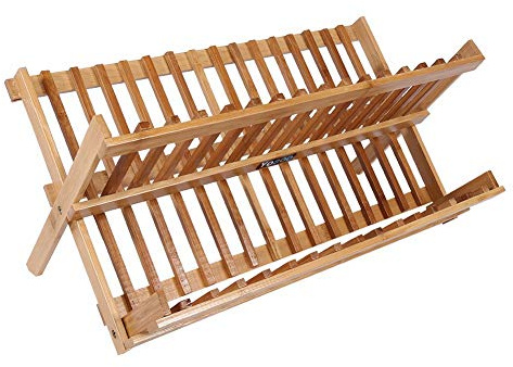 Dish Drying Rack for Countertop - Bamboo Dish Drying Rack - Wooden Folding Dish Drying Rack Dish Drying Rack 2 Tier Dish Drying Rack Small - Dish Strainer - Dish Drainer