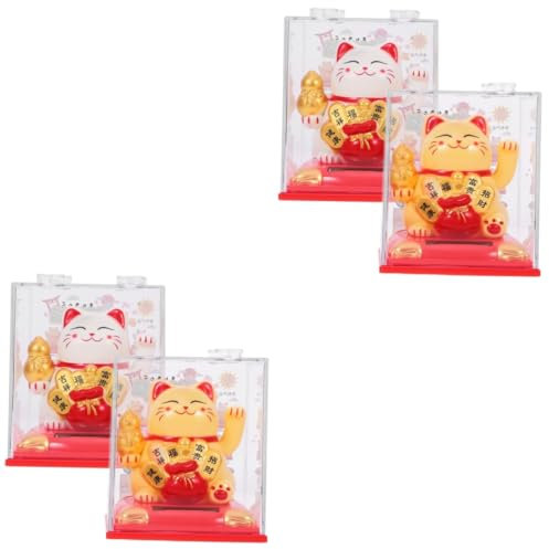 PRETYZOOM 4 Stück Glückliche Katze Exquisiter Katzen-wellenarm Winkende Katze Aus Plastik Japanische Glückskatze Glücksgeschenke Auto Katze Winkende Katze Glückskatzenstatue Pp