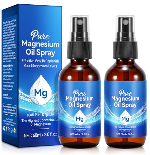 Magnesium-Spray 60 ml 2 Pack; Fuß-Magnesium-Spray, Ergänzungs-Magnesium für den Körper; Schlaf-Magnesium-Spray; Reines Magnesium-Öl-Spray, glutenfrei - 2.02 fl oz