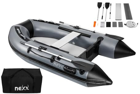 Professionelles Sportboot, Schlauchboot, Anglerboot NEXX 260cm mit Luftboden - mit 1 Sitzbank inkl. 2 Paddeln, hellgrau