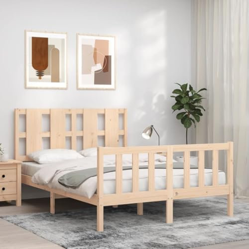 Buzaza Massivholzbett mit Kopfteil Bettgestell Bed Frame Holzbett Kopfteil Bett Schlafzimmer Bett Massivholzbetten 120x200 cm - 3192226