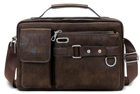 FuninCrea Herren Umhängetasche PU-Leder Messenger Bag Herren, Mehrfachtaschen Männerhandtasche Wasserdicht Ledertasche Männer mit Griff und Verstellbarem Schultergurt für Reisearbeit (Braun)