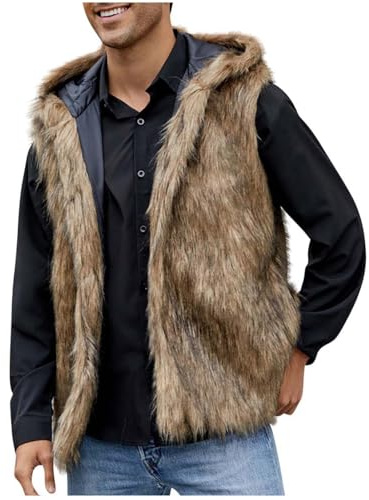Weste Herren Fellweste Warm Kunstpelze Westes Winterweste Ärmellose Jack mit Kapuze Elegant Vest Jacken Flauschig Pelzweste Kunstfell Pelzjacke Bodywarmer Übergangsjacke Pelzkleidung Plüschweste