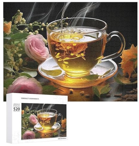 Grand puzzle de Noël en bois pour adultes – Puzzles stimulants imprimés tasse de thé (520 pièces)