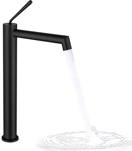 BAITUJIE Waschtischarmatur Hoch, Wasserhahn Bad Waschtisch, Einhebelmischer Mischbatterie für Waschbecken Waschtisch Badezimmer Matt Schwarz