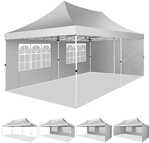 Pop-Up-Pavillon, 3 x 6 m, mit 4 Seitenteilen, Partyzelt für den Außenbereich, für Garten, Hochzeit, Festival, UV-Schutz und wasserdichtes weißes Vordach