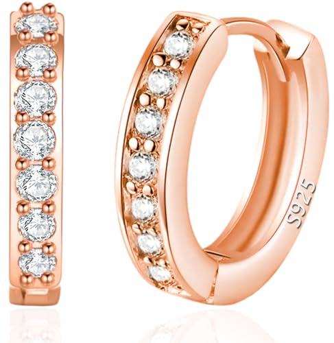 WOZNU Orecchini Cerchio Argento per Donna 925 Sterling Argento Orecchini A Cerchio Piccoli Con AAA Cubic Zirconia 3/4 Paia Ipoallergenic Argento Sleeper Orecchini Cerchio
