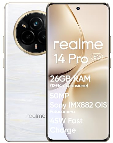 realme 14 Pro 5G Smartphone, 12+512GB, Cámara Sony IMX882 OIS de 50MP, Dimensity 7300, Pantalla Curva 120Hz, Resistencia al Agua IP69, Batería 5260mAh, Carga Rápida 45W SUPERVOOC, Beige
