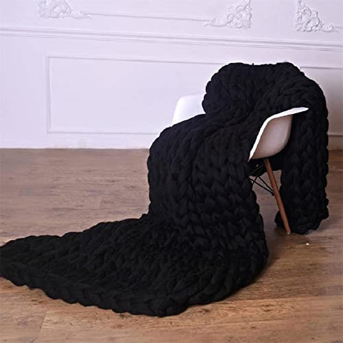 Grob gestrickte Merino Wolldecke Schwarz Plaid werfen für Wohnkultur Übergroße 59x70 Zoll Chunky Decke