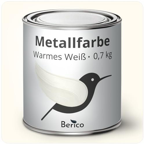 Berico Metallfarbe - Reinweiss RAL 9010 / Warmes Weiss - 0,7 Kg - 4in1 Premium Metallschutzlack - Direkt auf Rost - Für Stahl, Zink, Aluminium, Kupfer und Eisen
