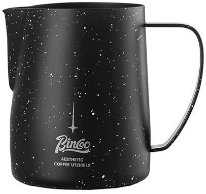 Bincoo Star Milk Frothing Pitcher 12oz,Espresso Steaming Pitcher,Espresso Machine Accessories,Milk Frother cup,Milk Coffee Cappuccino Latte Art,Stainless Steel Jug Cup.(Black 12oz)