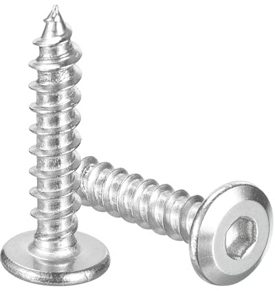 sourcing map Tornillos M6 x 30 mm (100 unidades) de cabeza redonda plana, tornillos de cabeza hexagonal autorroscantes de acero inoxidable para muebles de madera