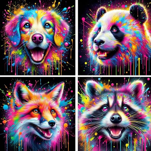 FLAJZ Diamond Painting für Kinder, 4 Pack Cartoon-Tiere Diamant Painting Bilder, Edelsteinkunst, Crystal DIY Voller Strass Diamantmalerei Set