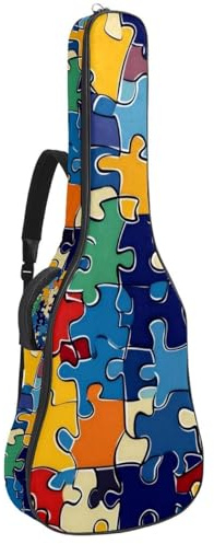 Bunte Puzzle-Akustikgitarrentasche, Gitarrenkoffer, 101,6 cm, 101,6 cm, 106,7 cm, mit doppeltem verstellbarem Schultergurt und Schlaufe zum Aufhängen auf der Rückseite, Mehrfarbig 04, 42.9x16.9x4.7 in