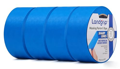 landgrip Ruban de Masquage Bleu 4 Rouleaux, 48mm x 55m - Ruban de Peintre Haute Précision Anti-Fuite, Ligne Nette Sans Résidus, Résistant à la Chaleur et aux UV pour Travaux Peinture/Rénovation