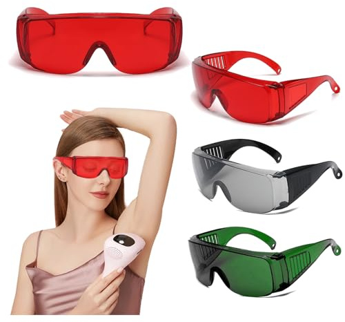 FOSDICK 3 PCS Gafas de Seguridad Láser, Gafas de Protección Láser para el Tratamiento de Depilación Láser y Operador de Cosmetología Láser Protección Ocular con Estuche (Rojo, Verde, Negro)