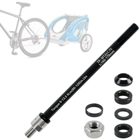 Steckachse M12 Adapter für 160-178 mm, verstellbare Schaftlänge Fahrradanhänger-Steckachse-Adapter für die meisten Fahrradanhänger-Kupplungen (P 1,75)