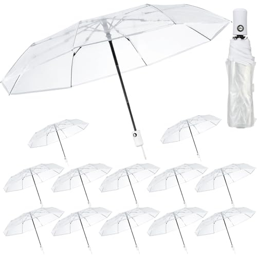 YEXEXINM 12 Pcs Clear Umbrella 40 Inch Transparent Folding Umbrella Full Automatic Open Close Clear Bubble Umbrella for Wedding Bridal Parties Graduation Outdoor Events