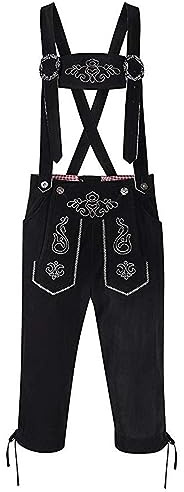 Lederhose Herren Oktoberfest Set Trachten Hosenträger Lederhosen Tracht Trachtenhose Wiesn Outfit Janker Trachtenjeans Lang Komplett Men's Leather Trousers Grau Hose Männer Kurz Kniebund Kostüm