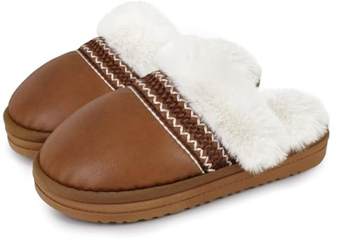 ZEPYFXIT Pantofole Donna Uomo Invernali Ciabatte Casa Caldo Pelose Pelle Comode Peluche Memoria Schiuma Slippers Antiscivolo Interno Esterno(Marrone 198,39/40 EU)