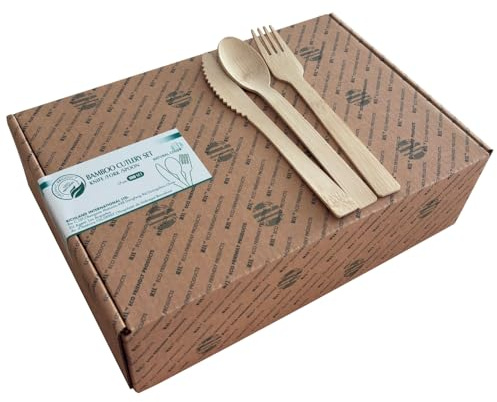 Bambus-Besteck-Set (Messer/Gabel/Löffel) 17 cm, natürliches Einweg-Besteck, Geschirr für Veranstaltungen, Picknicks, Partys, umweltfreundliche Küchenutensilien, 100% natürlich, 300 Stück