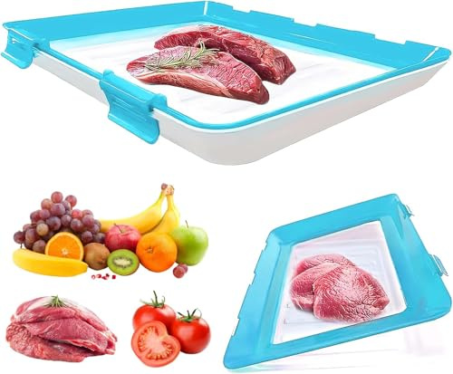 LUPO Stretch Storage Fresh Trays, 12 x 8.6'', Silicone Food Storage Trays, Stackable Reusable Food Tray Container with Lid, Fresh Tray Storage for Food Preservation - BLUE