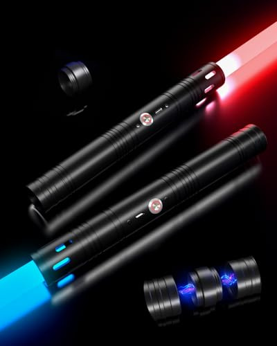 LED Lichtschwert 2er Set Schwarz – 20 Farben & 4 Soundeffekte, Metallgriff mit Vibration, USB-C Aufladung, Duellierbares Laserschwert für Kinder & Erwachsene