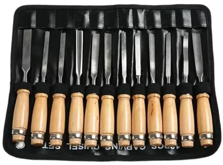 Schnitzset 12-teiliges Schnitzmesser-Set, Schnitzmeißel-Set, Handgefertigter Flachmeißel, Holzbearbeitung, Schnitzmesser-Set, Holzbearbeitung