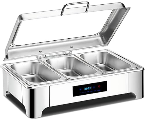 OZBMA Set da Buffet Elettrico per scaldavivande, 400 W con Piastra riscaldante Integrata e Controllo della Temperatura, Piatti in Acciaio Inossidabile per Uso in ristoranti e Matrimoni, 45658 ()