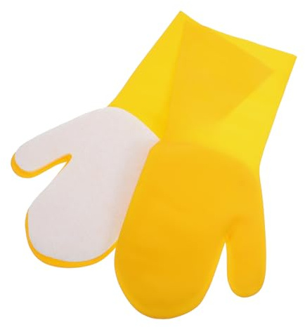 JEWEDECO 2pcs Reusable Kitchen Dish Washing Gloves Yellow-white Latex Cleaning Gloves with Sponge for Household Gardening Pool and Kitchen Cleaning Tasks