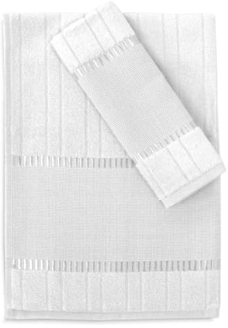hobbymio.it Set Asciugamano con Ospite da ricamare a Punto Croce, Salvietta più Ospite con Tela Aida, Asciugamano bagno 50x80 cm più Opite 30x45 cm, Ciniglia a righe verticali (01 Bianco)