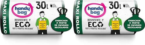 Handy Bag Bolsas de Basura Resistente y Eco, Maxi Rollo, 30L, 20 Bolsas, 100% Reciclado. (Paquete de 2)