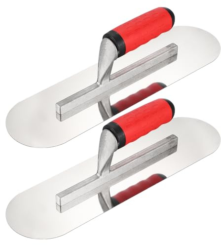 sourcing map 2 paletas redondas dobles para paneles de yeso de 35 cm x 10 cm, acero inoxidable 420, paleta de acabado de hormigón, herramientas manuales para enlucido de pintura artística con agarre