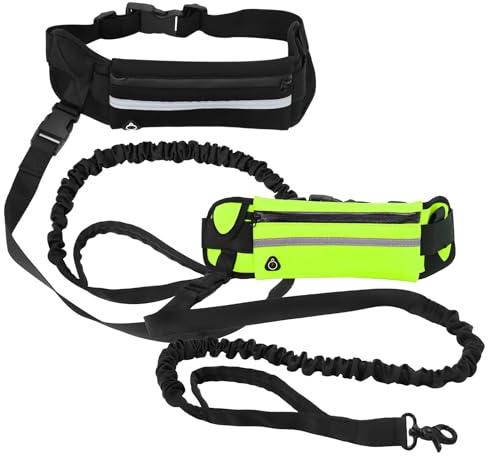 Texvora 2 x freihändige Hundeleine zum Laufen mit Hüfttasche, 124 cm Bungee-Leine, verstellbarer Gürtel