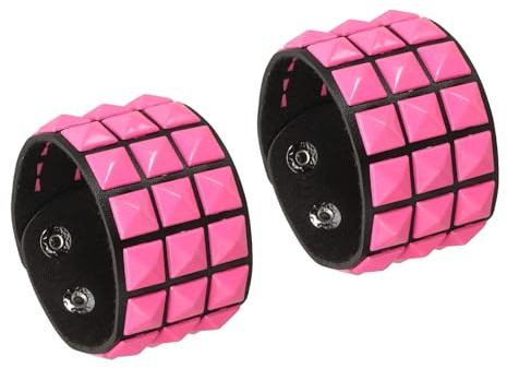sourcing map Leather Punk Bracelet Layered Row Square Rivets | Goth Spike Studded Bracelet for Halloween Emo Grunge