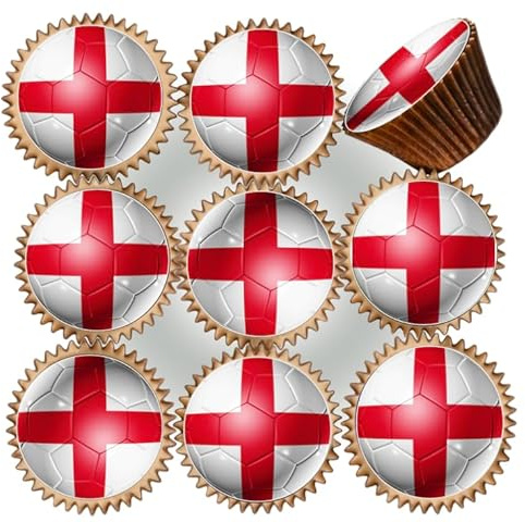 30 x PRE CUT ENGLAND FLAG FOOTBALL SOCCER EDIBLE PREMIUM WAFER RICE PAPER 4.5 cms CUPCAKE TOPPERS DECORATIONS WCRED