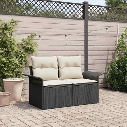 mzdioop Gartensofa mit Kissen Schwarz 141 x 62 x 69 cm Poly-Rattan wetterfestes Lounge-Set für Garten Balkon Terrasse mit Polster gemütlich und platzsparend für Outdoor Relax