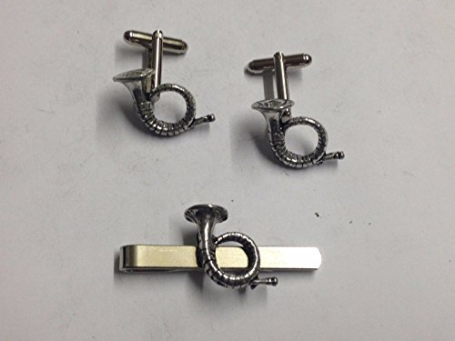 Giftsforall c22 Manschettenknöpfe mit Krawattennadel, Motiv Jagdhorn, feines englisches Zinn