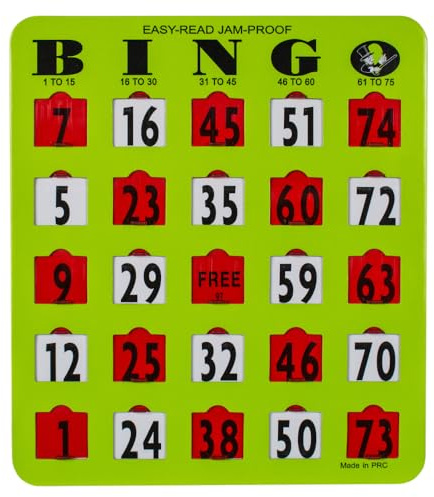 MR CHIPS Jam-Proof Easy-Read Large Print Fingertip Bingo Cards with Sliding Windows 10 Pack in Green Style